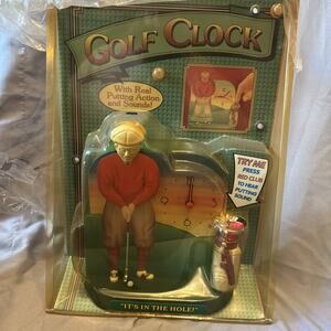Vtg Golf Clock In Package Animated Figure 90s Novelty Gift For Golfers Dads